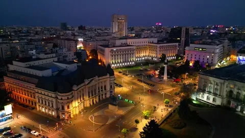 BUCHAREST, ROMANIA - August 21, 2025 Bucharest Aerial Sunset, Dambovita River Video stock 336574650