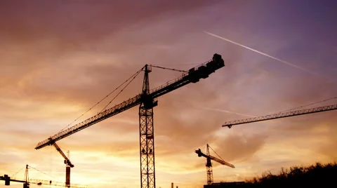 Bucharest, Romania cranes working  for a new mall ,  static shot stock footage Stock Footage 57322188
