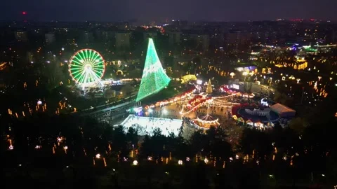 BUCHAREST, ROMANIA - December 15, 2025 Aerial view of Christmas Market Stock-Footage 346556183