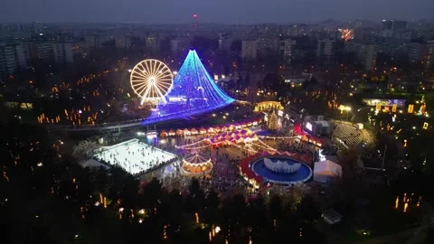 BUCHAREST, ROMANIA - December 15, 2025 Aerial view of Christmas Market Stock-Footage 346649069