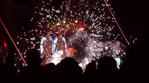 Bucharest, Romania, June 2016 - Fire Show at B-Fit in the Street Festival Stock Footage 67363236