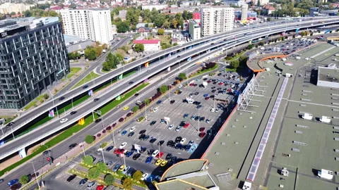 BUCHAREST, ROMANIA - OCTOBER 18, 2020: Highway with moving cars, modern Stock Footage 145154607