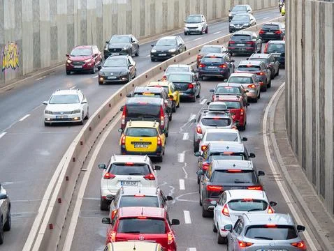 Bucharest, Romania - September 2022: Traffic jam or heavy congestion in Ban.. Stock-Fotos