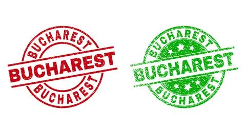 BUCHAREST Round Stamps with Grunged Texture Stock Illustration