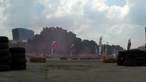 Bucharest Slow motion drifting and red smoke Stock Footage 114111575