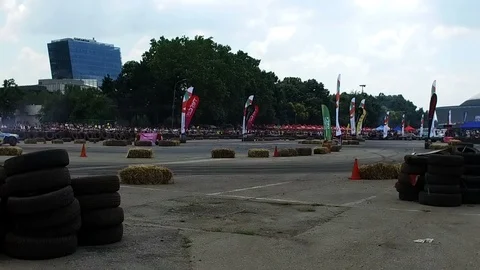 Bucharest Slow motion drifting car with red pink smoke Stock Footage 115778400