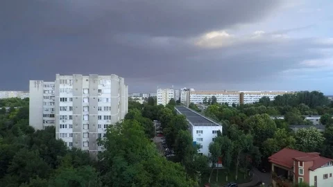 Bucharest Sunset Timelapse view of Apartments Buildings with Dark Rainy Clouds Video stock 112951876