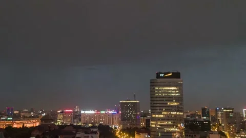 Bucharest Thunderstorm Aerial Lightning Night City Stock Footage 166628839