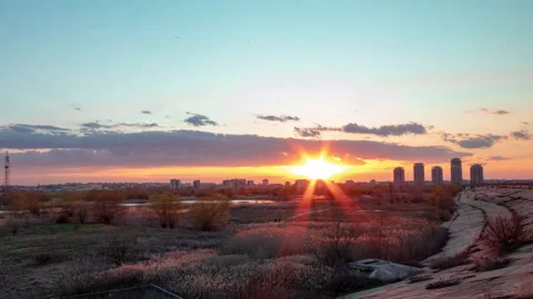 Bucharest vacaresti natural reservation sunset timelapse 動画素材 151290144