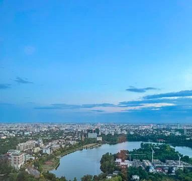 Bucharest view from above during summer sunrise Stock Photos