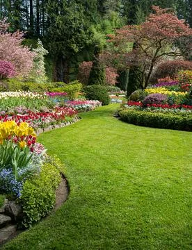 Buchart Garden Path in Spring Stock Photos