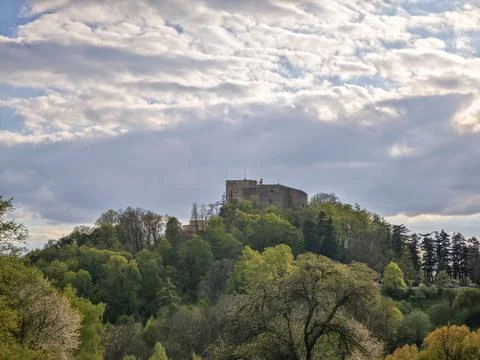 Buchlov Castle on a forested hill in spring Stock Photos