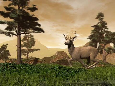 Buck in the mountain - 3D render Stock Illustration