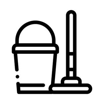 Bucket And Mop Icon Vector Outline Illustration Stock-Illustration
