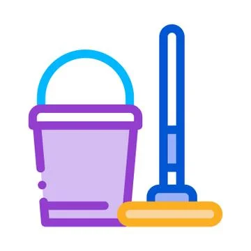 Bucket And Mop Icon Vector Outline Illustration Stock-Illustration
