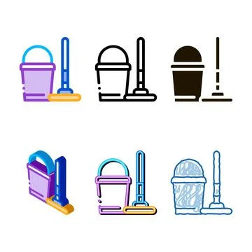 Bucket and mop icon vector multistyle outline Stock-Illustration