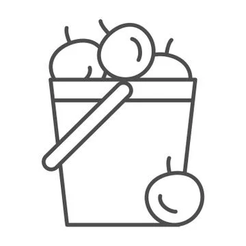 Bucket of apples thin line icon, Garden and gardening concept, harvest sign on Stock-Illustration