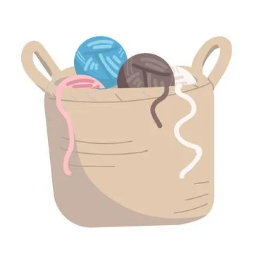 Bucket with balls of thread semi flat color vector object Stock Illustration