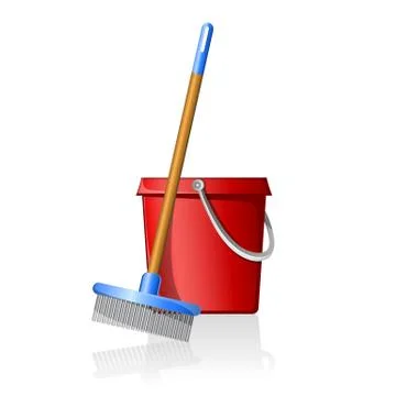 Bucket with broom Stock Illustration