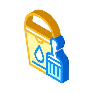 Bucket with brush isometric icon vector illustration Ilustración de archivo