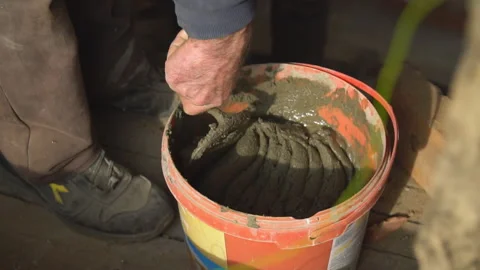 A bucket of cement mortar close up Stock Footage 149244567