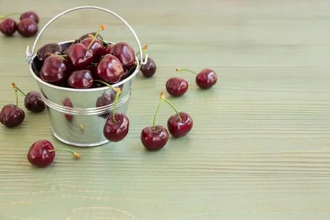 Bucket of cherries. Stock Photos
