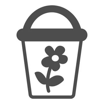 Bucket with flower for gardening solid icon, gardening concept, kids toy bucket 스톡 일러스트