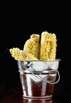 Bucket full of Corn Cobs for TP. Stock Photos