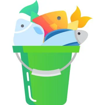 Bucket full of fish flat vector icon isolated Stock Illustration