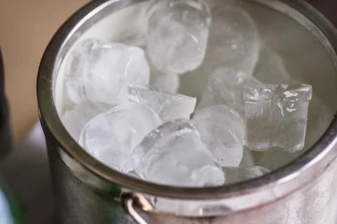 Bucket with ice cubes 스톡 사진