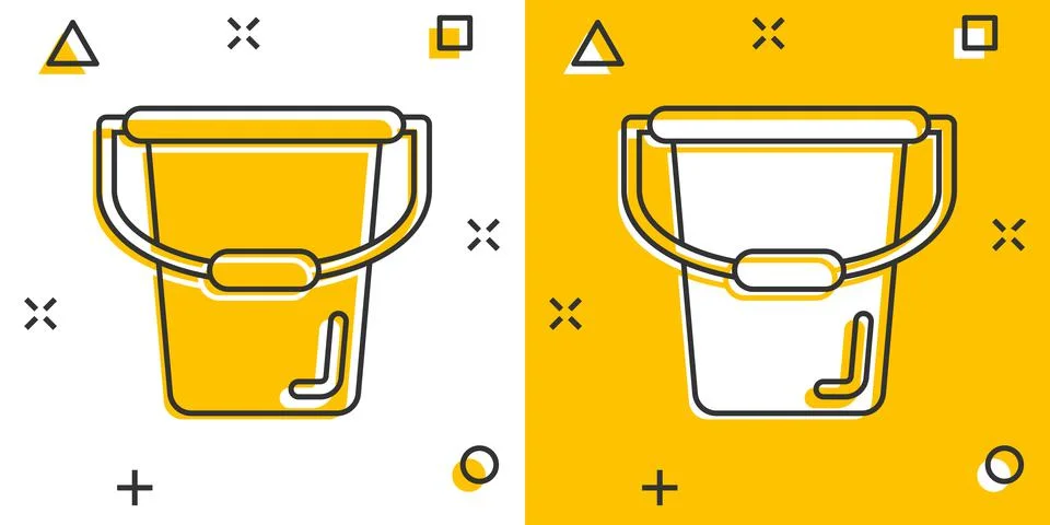 Bucket icon in comic style. Garbage pot cartoon vector illustration on white  Stock Illustration