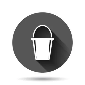 Bucket icon in flat style. Garbage pot vector illustration on black round bac Stock Illustration
