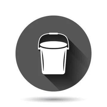 Bucket icon in flat style. Garbage pot vector illustration on black round bac Stock-Illustration