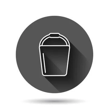 Bucket icon in flat style. Garbage pot vector illustration on black round bac Stock Illustration