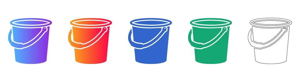 Bucket Icon Set with Gradient Styles Stock Illustration