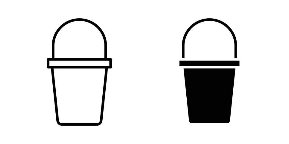 Bucket icon solid, line, and editable vector set. Stock Illustration