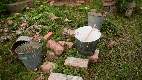 Bucket for lime on a construction site, top view Stock Footage 138739911