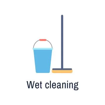 Bucket mop flat icon isolated on white background. Stock Illustration