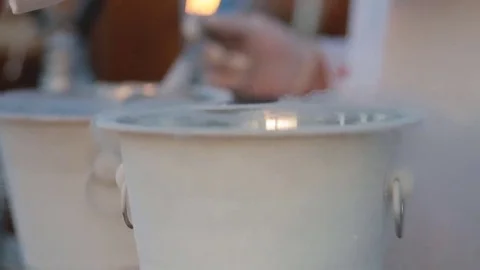 Bucket with nitrogen icecream Stock Footage 69090218