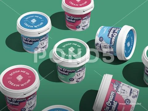 Bucket Packaging Mockup for Ice Cream and Yogurt 3D Rendering PSD Template