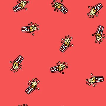 Bucket popcorn red white vector seamless pattern Stock Illustration