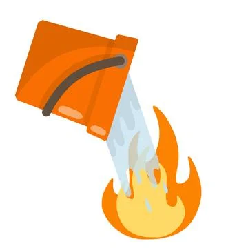 Bucket pours water on fire. Stock Illustration