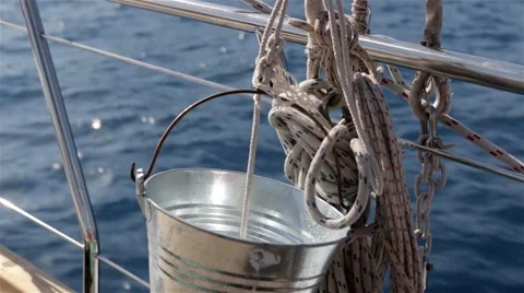Bucket on the railing of a sailing ship Stock Footage 60640607