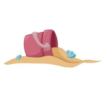 Bucket with sand and shells. Summer colorful kid toy. Summer icon. Vector Illustrazione stock