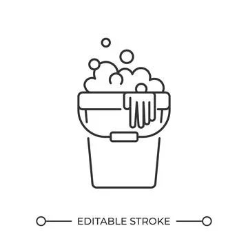 Bucket with soapy water linear icon Stock-Illustration