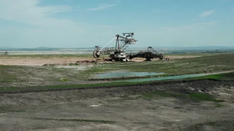 Bucket Wheel Coal Mining Excavator Fly Towards Stock Footage 155254903