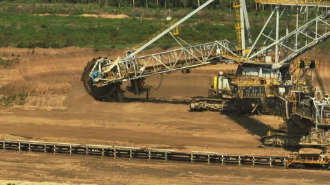 Bucket-wheel excavator mining for coal Stock Footage 212635679