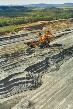 Bucket-wheel excavator for surface mining in a lignite quarry, Heavy industry of Stock Photos