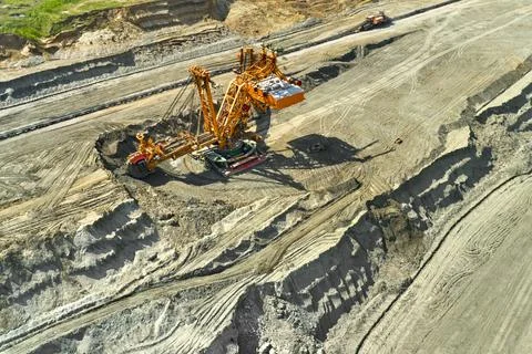 Bucket-wheel excavator for surface mining in a lignite quarry, Heavy industry of Stock Photos
