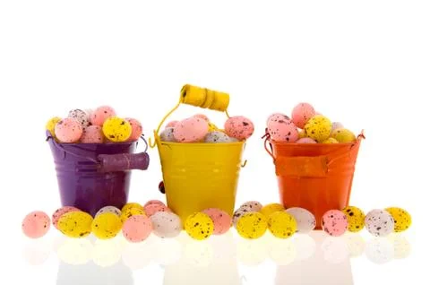 Buckets with easter eggs Stock Photos